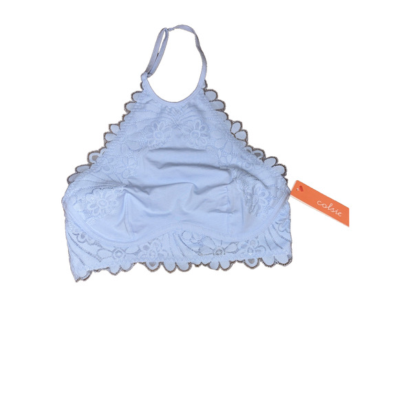 Colsie Light Blue Halter Bralette Small Wireless Lace Accents Adjustable - Picture 1 of 8
